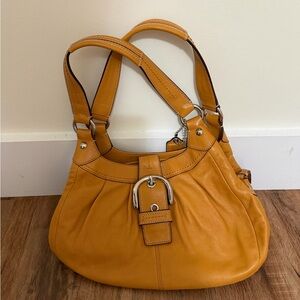 Coach Yellow Leather Shoulder Bag with Buckle Detail